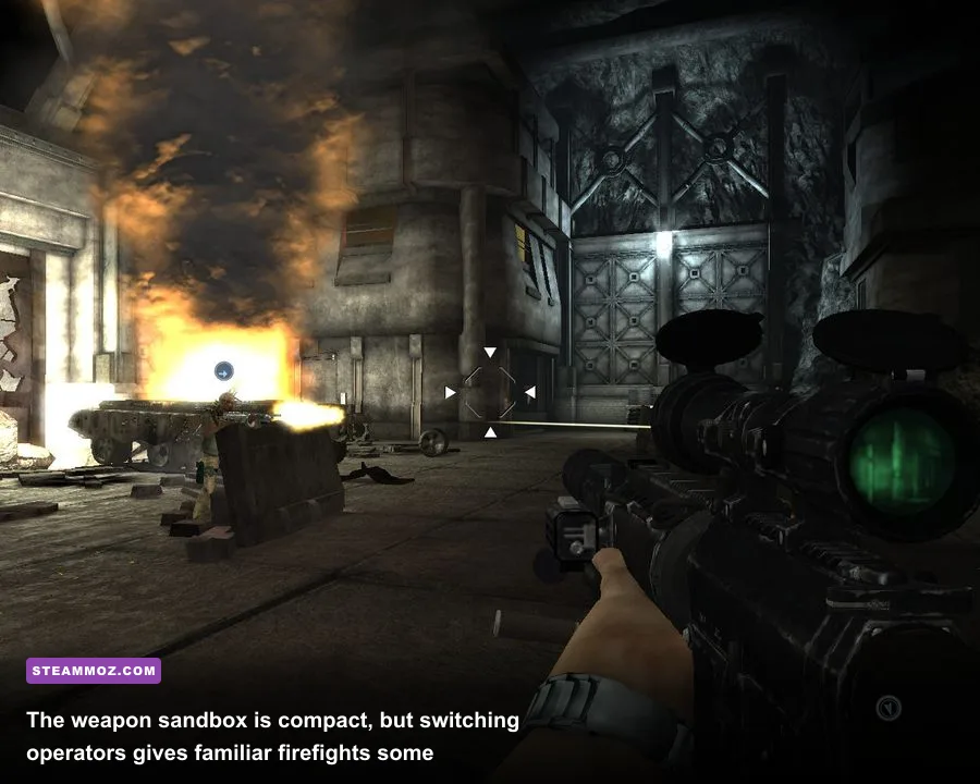 Conflict Denied Ops weapon gameplay featuring assault rifle and close-range combat