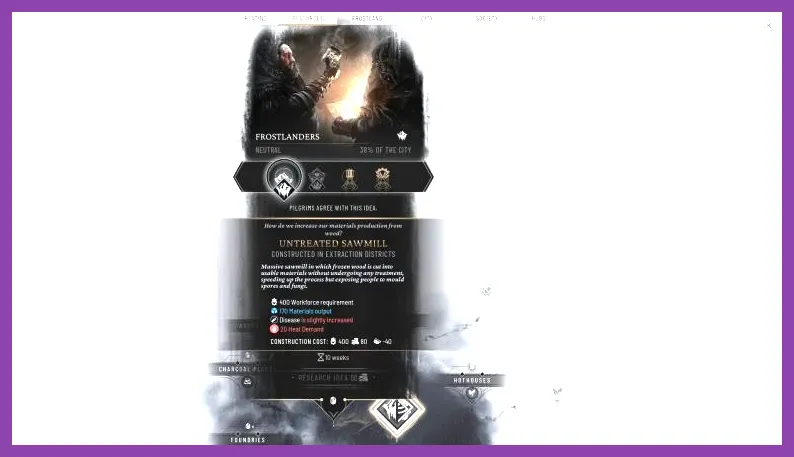 Frostpunk 2 research tree and technological advancement menu