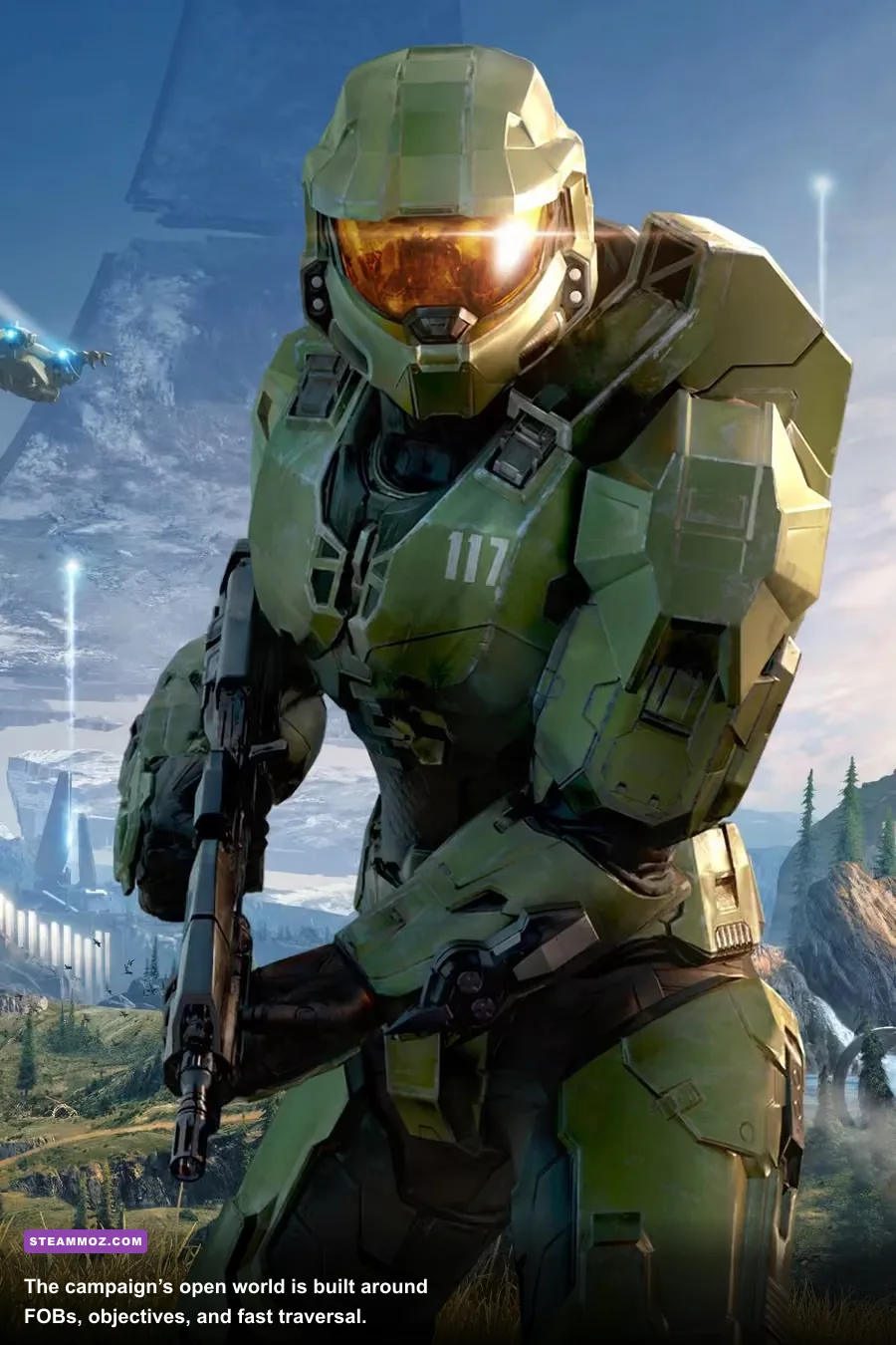 Halo Infinite campaign open world on Zeta Halo with a Forward Operating Base