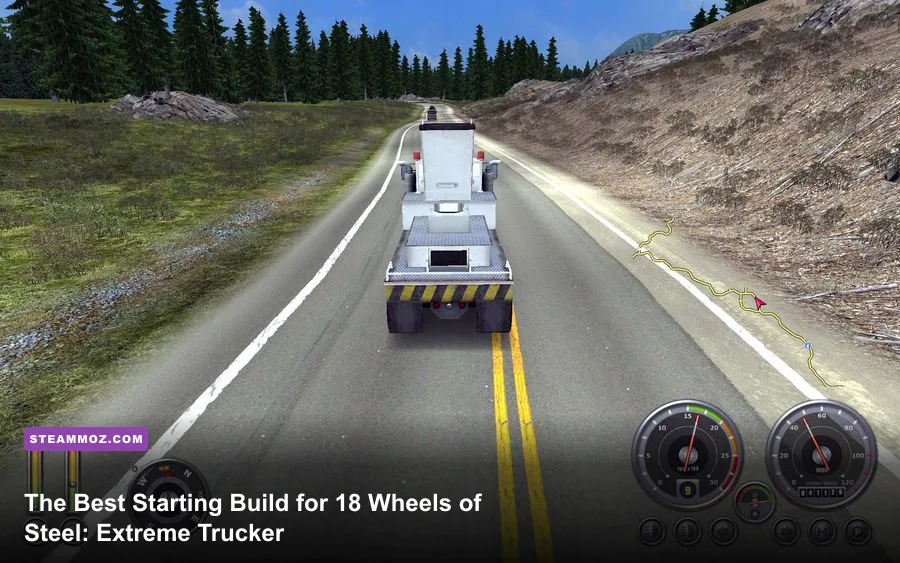 18 Wheels of Steel Extreme Trucker truck hauling cargo through a Montana mountain road
