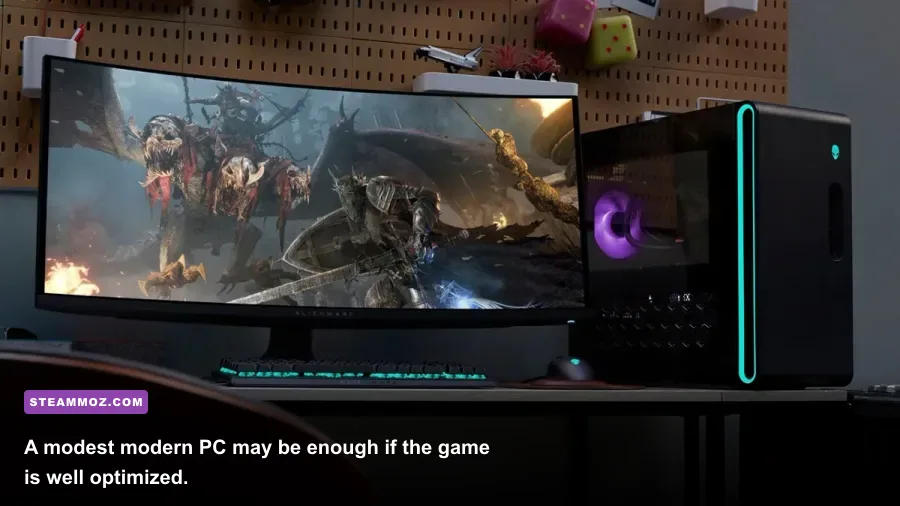 Budget gaming PC running an alien action game at a stable frame rate