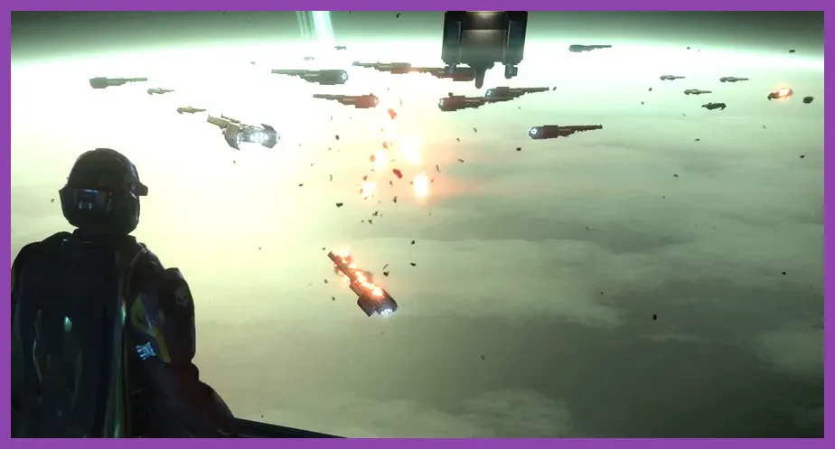 Helldiver preparing to drop a stratagem beacon on an alien planet