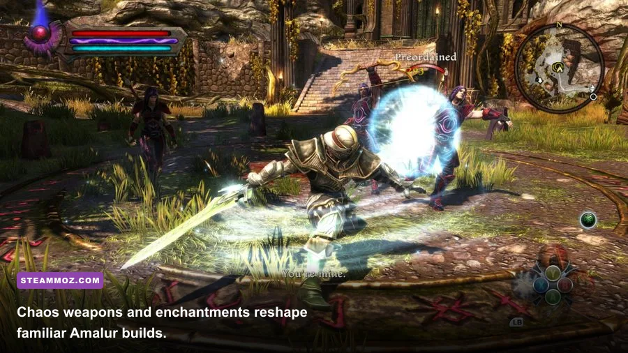 Chaos weapons being used in combat in Kingdoms of Amalur Fatesworn