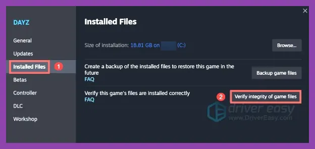 Verifying integrity of game files for DayZ in Steam