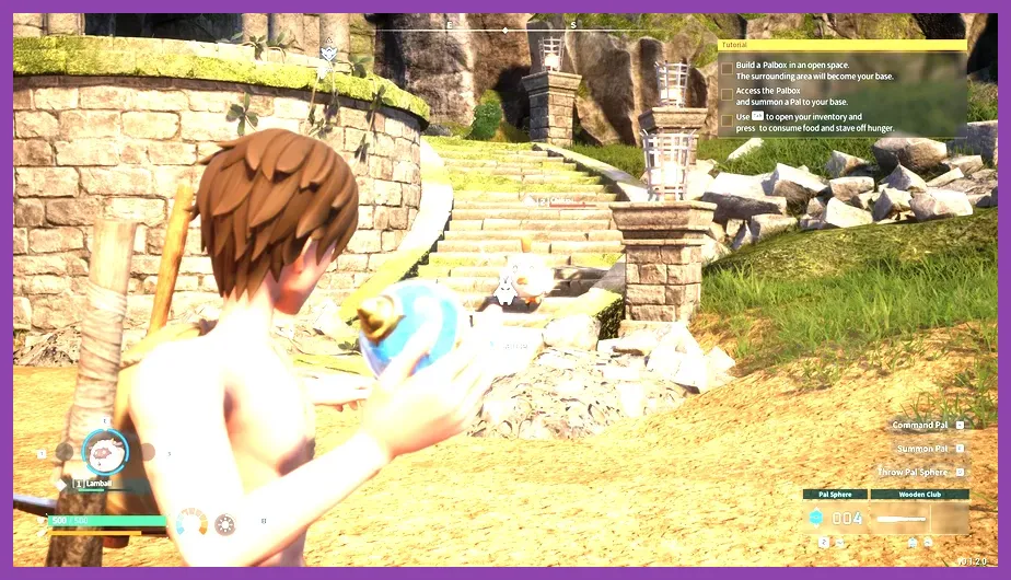Player catching a Pal in Palworld showing the capture bonus experience notification.