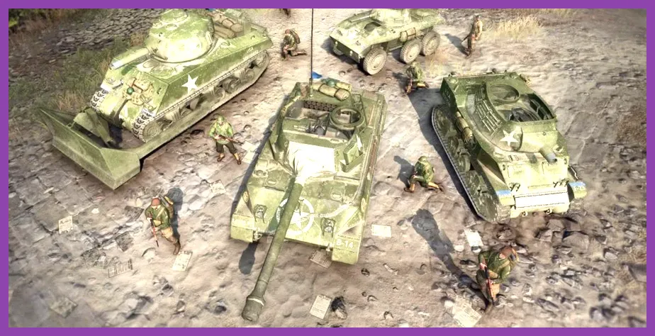 Sherman and Panzer tanks fighting in Company of Heroes 3