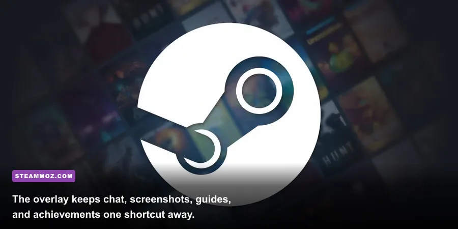 Steam overlay showing friends, achievements, and community tools in a Windows game
