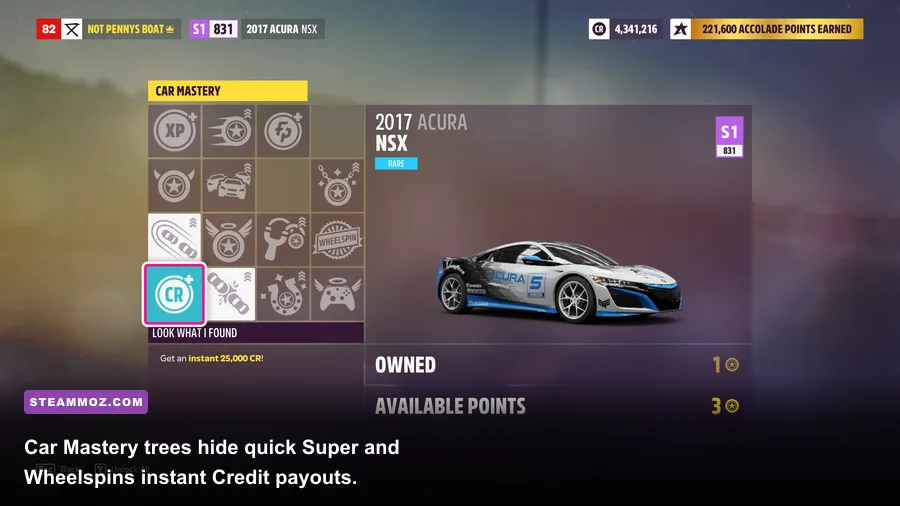 Player unlocking Car Mastery perks and Super Wheelspins in Forza Horizon 5