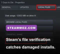 Steam properties window for verifying Deadlight Director's Cut files