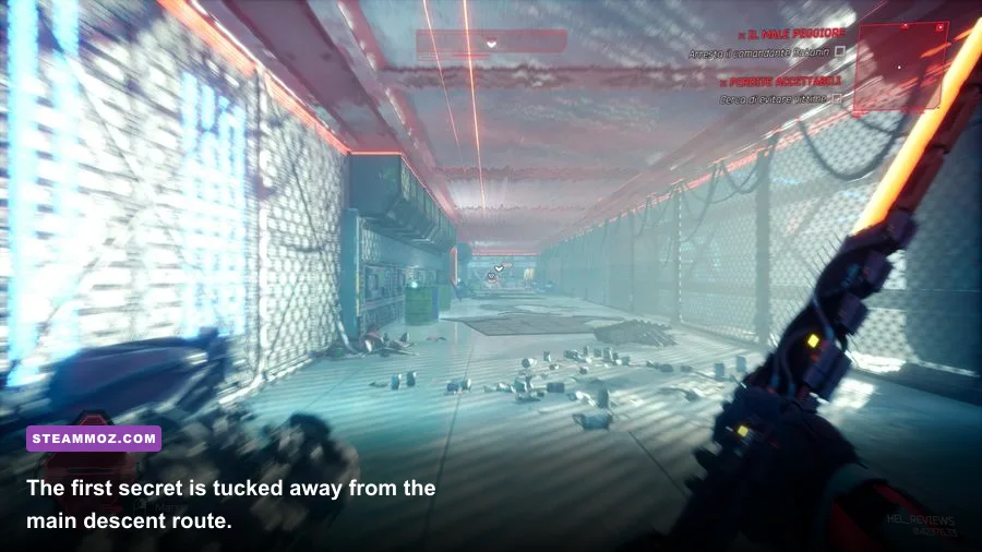 Hidden collectible room in The Descent level of Ghostrunner Project_Hel