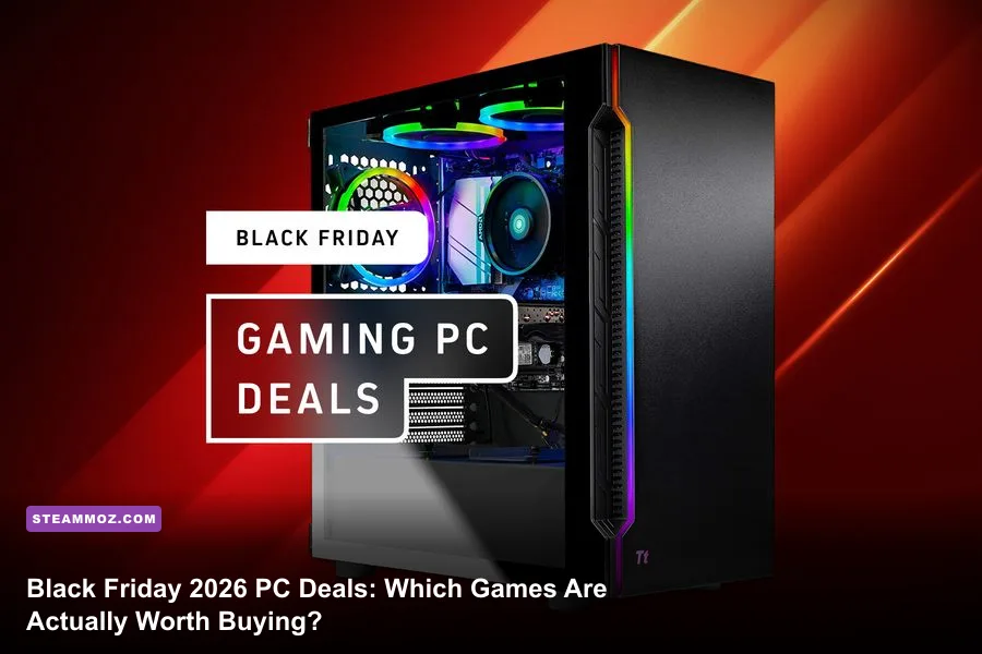 Gaming PC showing Black Friday 2026 game deals on a digital storefront