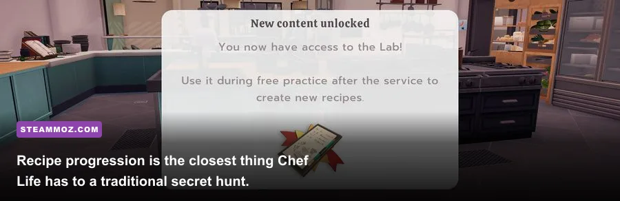Chef Life A Restaurant Simulator recipe book showing unlockable dishes
