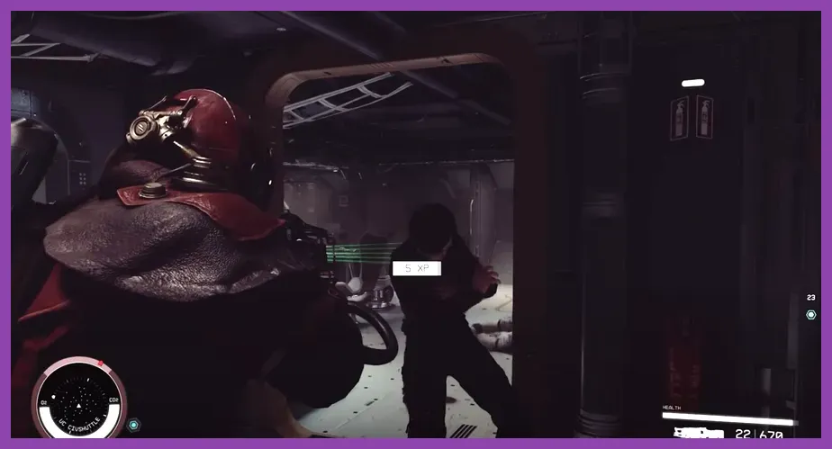 Engaging an elite Spacer enemy with multiple health segments in Starfield