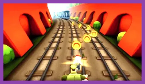 Three-lane Subway Surfers obstacle pattern with trains and barriers