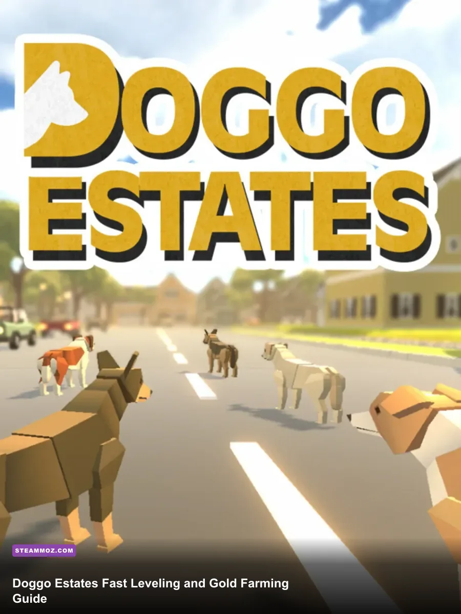 Doggo Estates estate overview with dogs and upgrade buildings