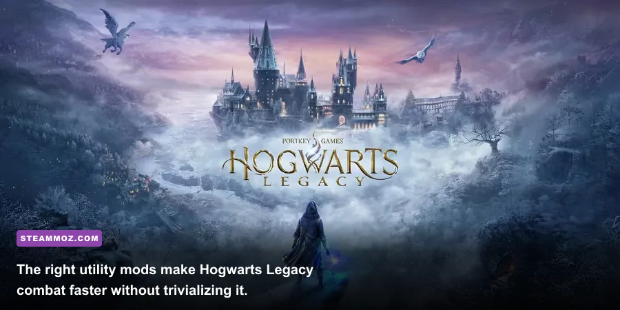 Hogwarts Legacy wizard using combat spells against Dark Wizards