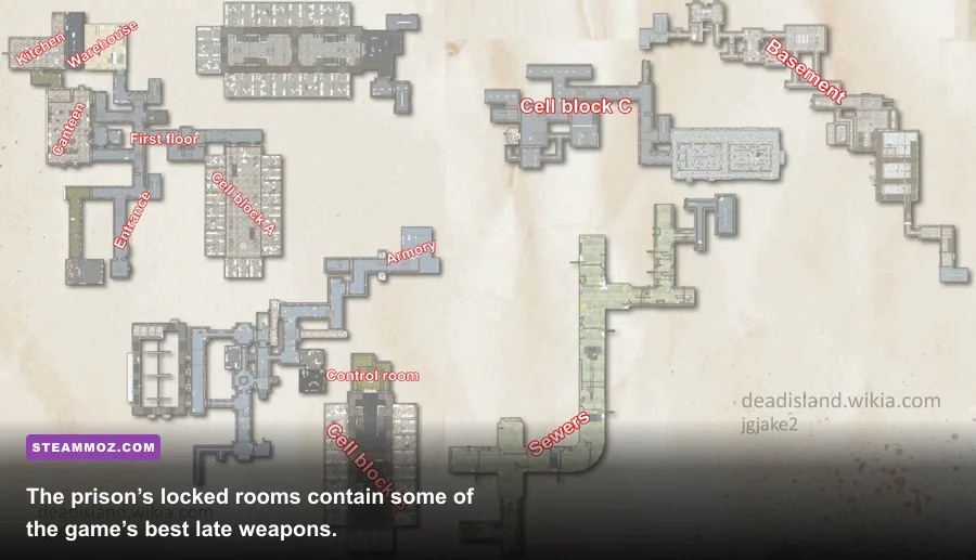 Dead Island Definitive Edition prison interior and armory corridor