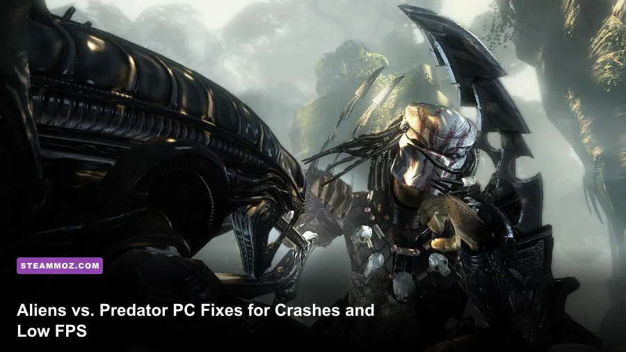 Aliens vs Predator 2010 Colonial Marine exploring a dark corridor on PC