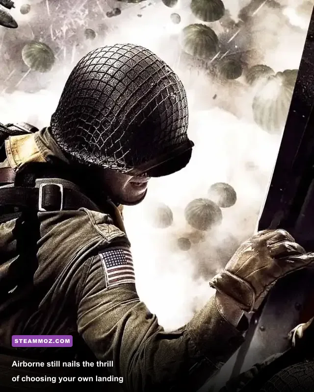 Medal of Honor Airborne soldier parachuting into a WWII battlefield
