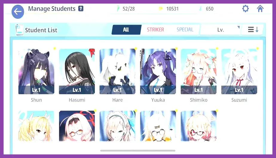 Blue Archive students lineup