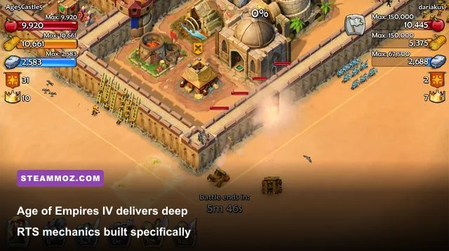 Trebuchets and cavalry assaulting stone fortifications in Age of Empires IV
