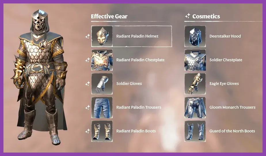 Endgame character wearing top armor sets in Enshrouded