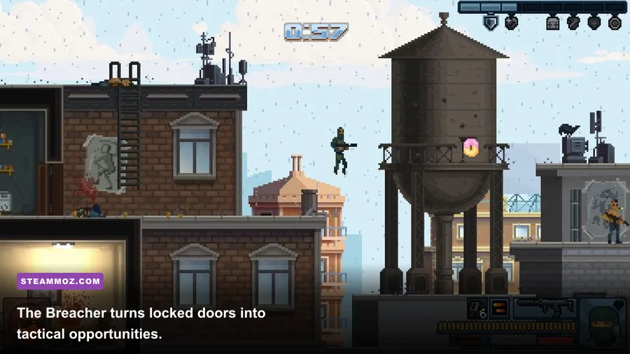 Door Kickers Action Squad Breacher using a shotgun to clear a doorway
