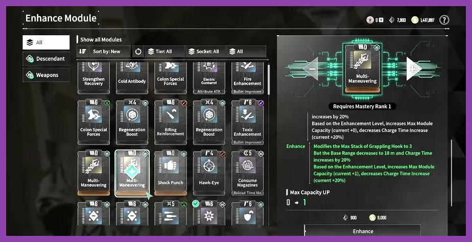 The First Descendant player customizing Descendant modules in Albion