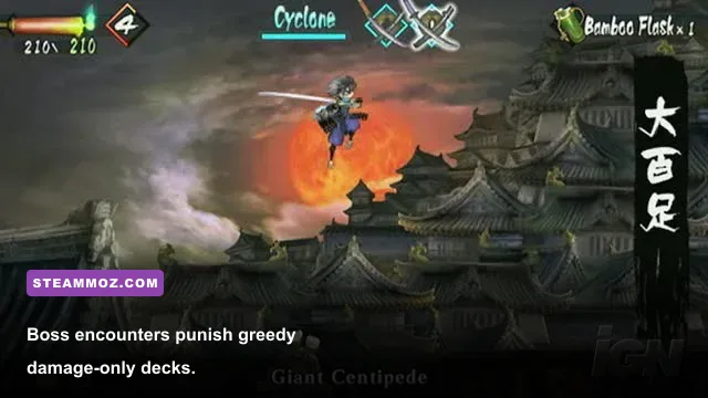 Boss battle in Iris and the Giant with enemy attack indicators