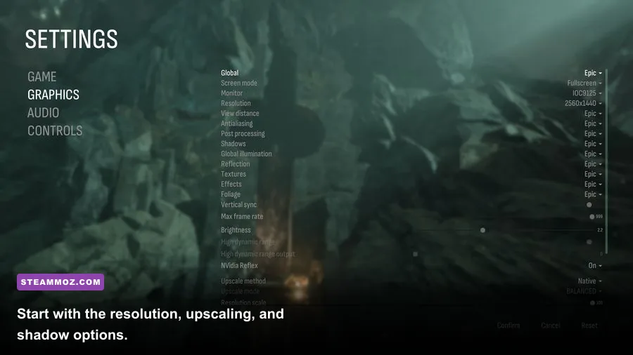 Cthulhu The Cosmic Abyss PC graphics settings menu
