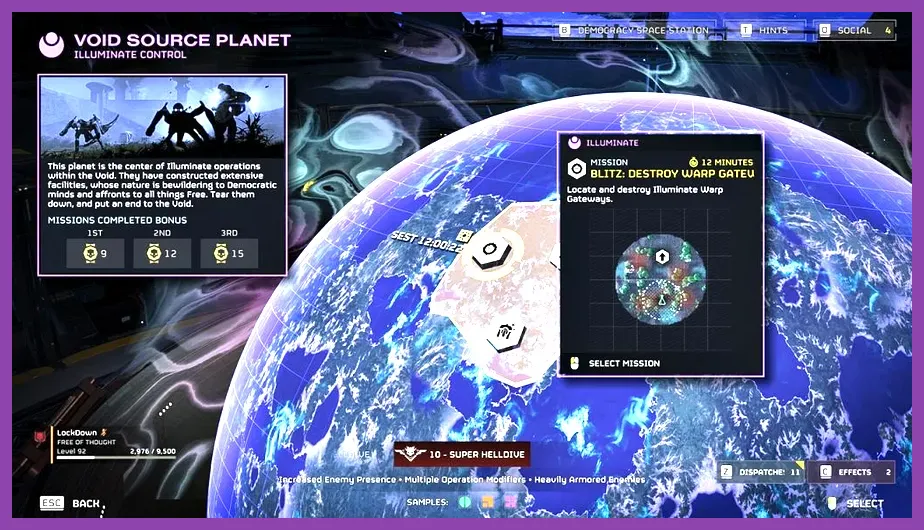 Helldivers 2 Plutonium nodes highlighted on Super Earth Illuminate mission map