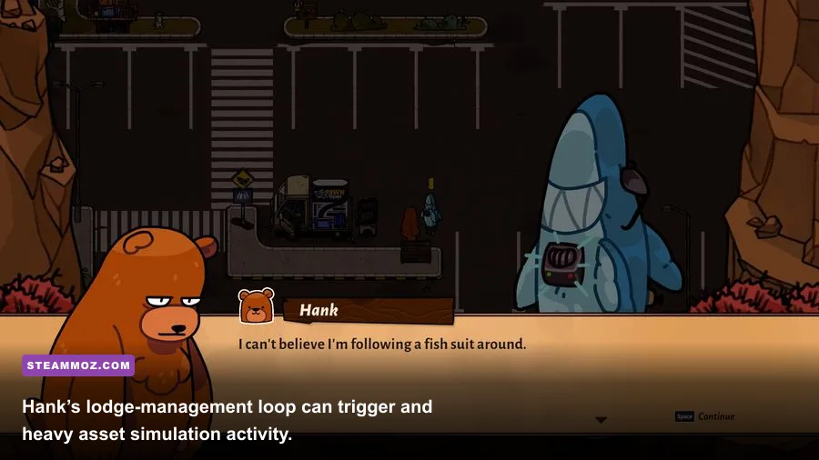 Hank managing a lodge in Bear and Breakfast