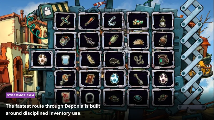Rufus and Goal near an Organon ship in Deponia