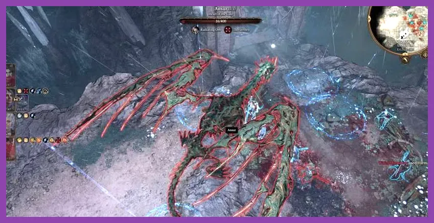 Dragon undead boss Ansur casting storm breath in Baldurs Gate 3