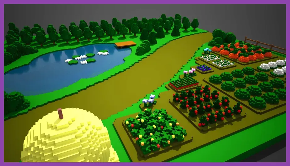 Voxel-style block farming game on touch screen