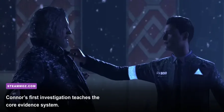 Connor investigating the rooftop during The Hostage chapter in Detroit Become Human