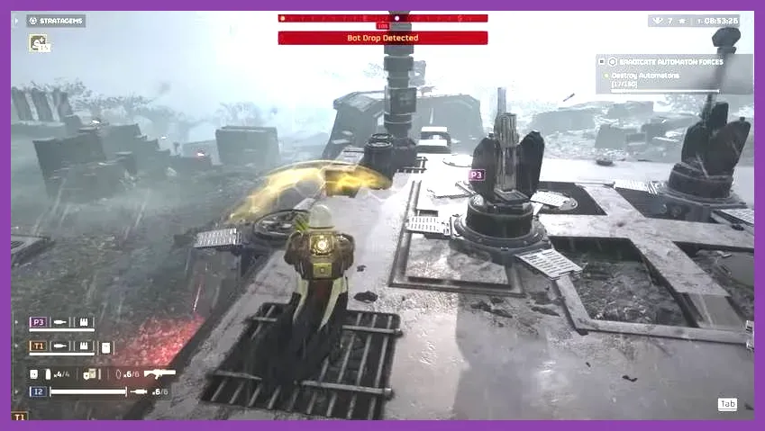 Autocannon sentry firing at incoming enemy heavy armor in Helldivers 2