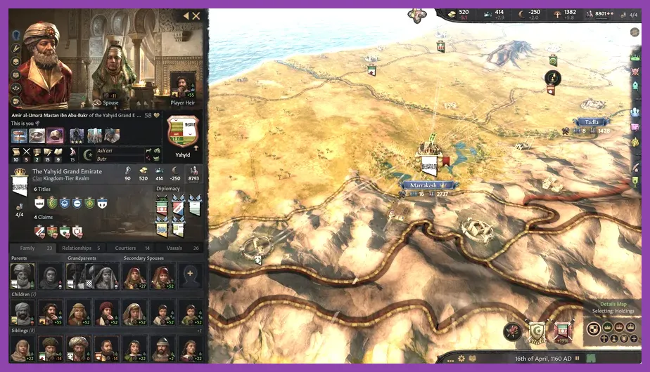 Crusader Kings 3 army battle and movement interface on the strategic map