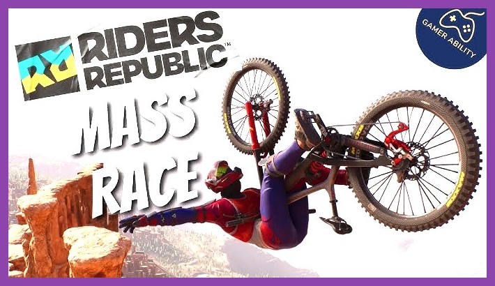 Rider participating in a chaotic mass race event in Riders Republic