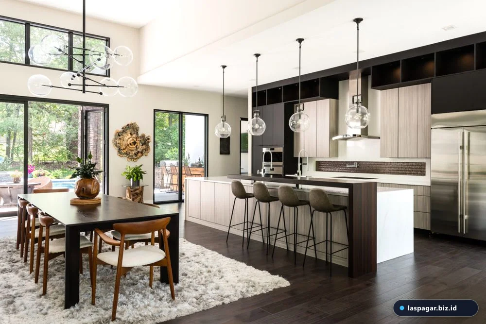 Tampilan visual kitchen set aluminium mewah dengan pencahayaan LED tersembunyi